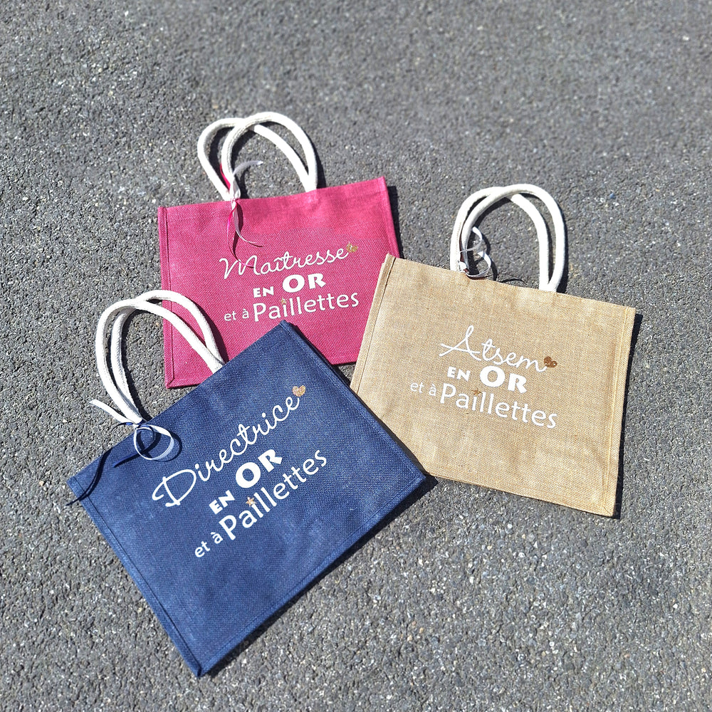 Sac en jute personnalisable " En or et à paillette"