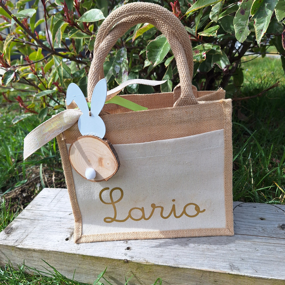 Petit sac en jute avec poche personnalisable