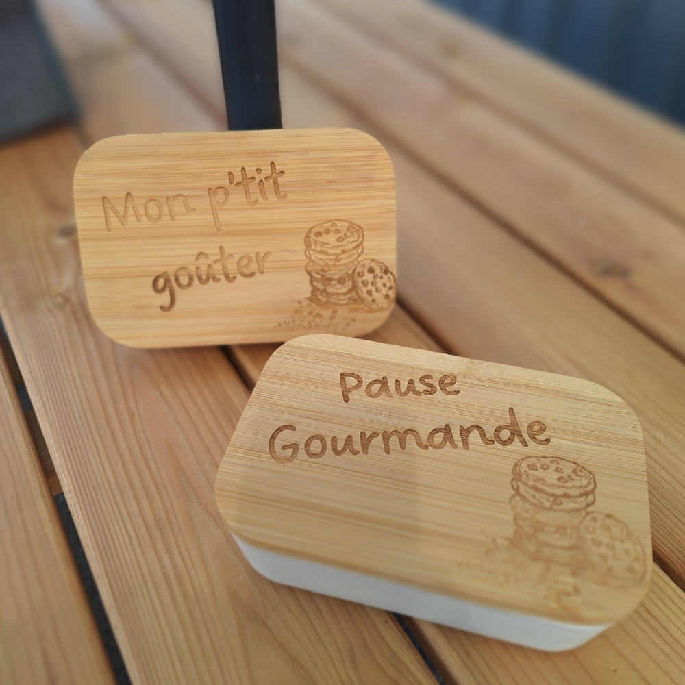 Boite à goûter couvercle bois personnalisable