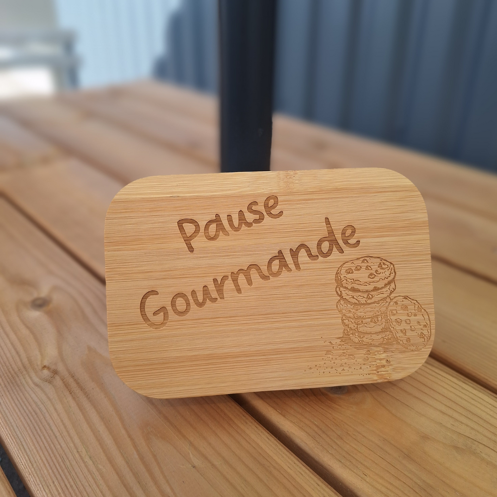 Boite à goûter couvercle bois personnalisable