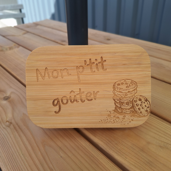 Boite à goûter couvercle bois personnalisable