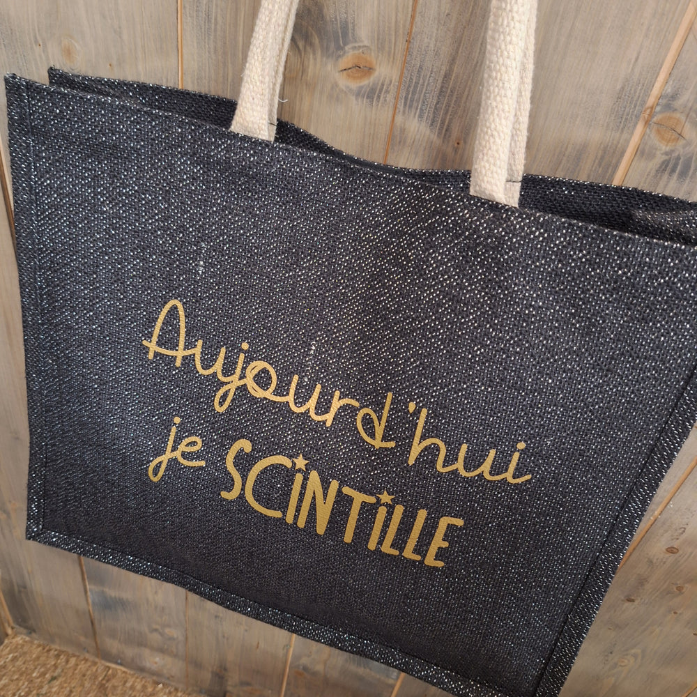 Sac en jute pailletté noir