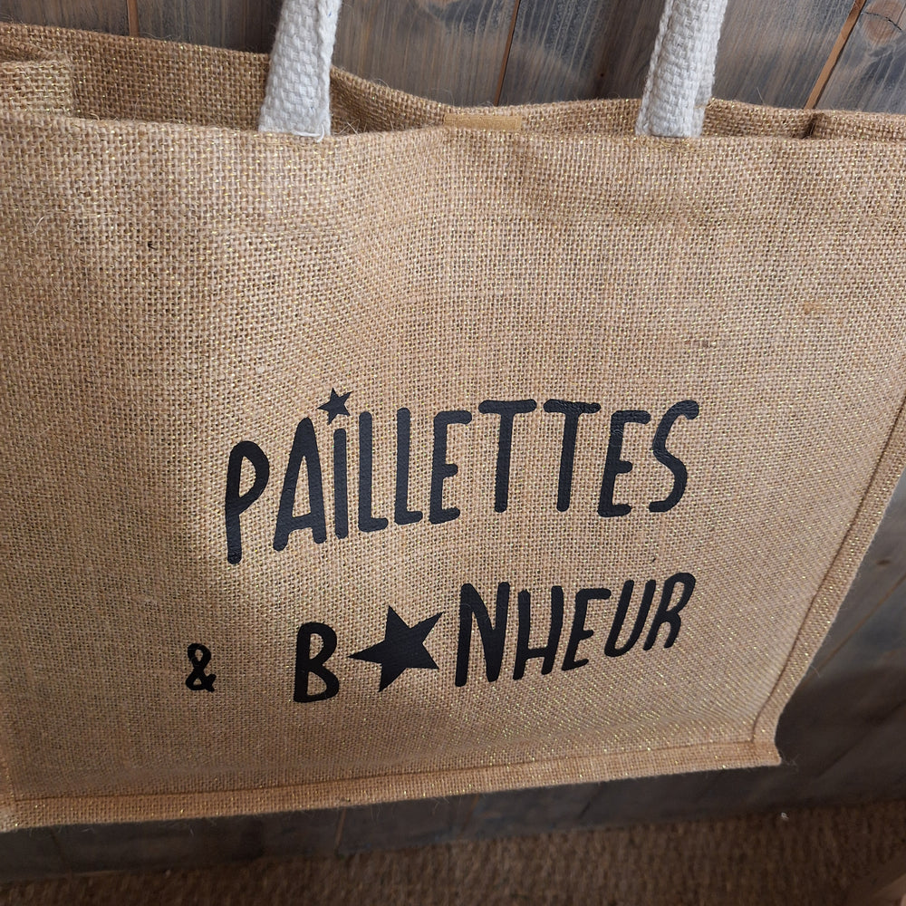 Sac en jute pailletté beige