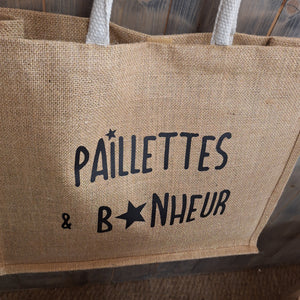 Sac en jute pailletté beige