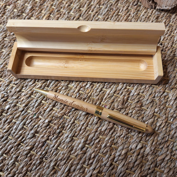Stylo personnalisable en bambou dans coffret