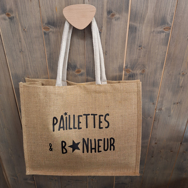 Sac en jute pailletté beige