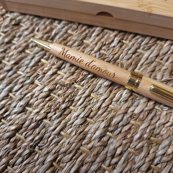 Stylo personnalisable en bambou dans coffret