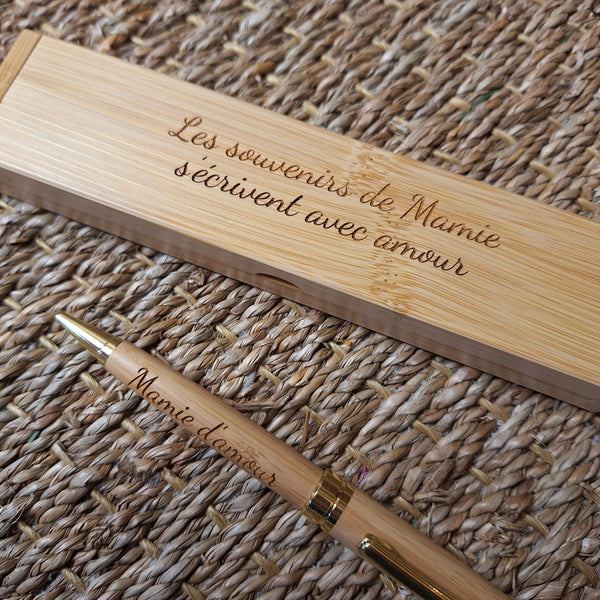 Stylo personnalisable en bambou dans coffret