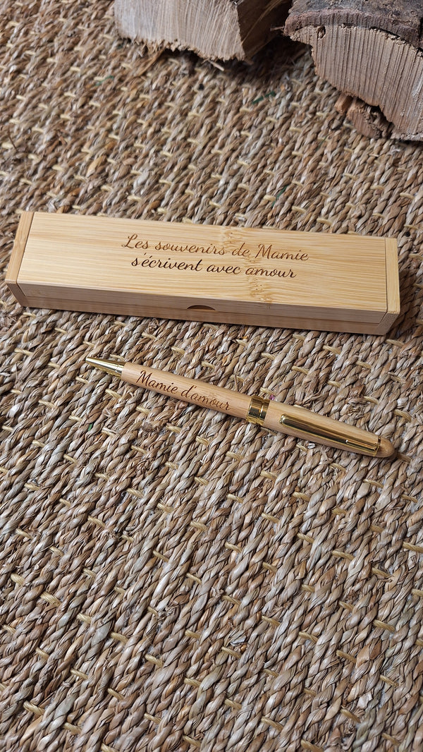 Stylo personnalisable en bambou dans coffret