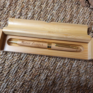 Stylo personnalisable en bambou dans coffret